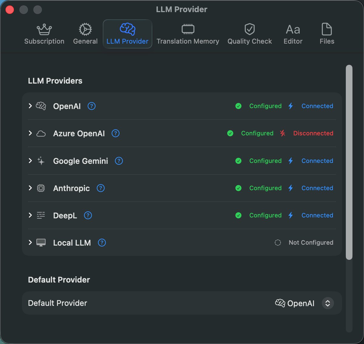 LLM Provider Settings