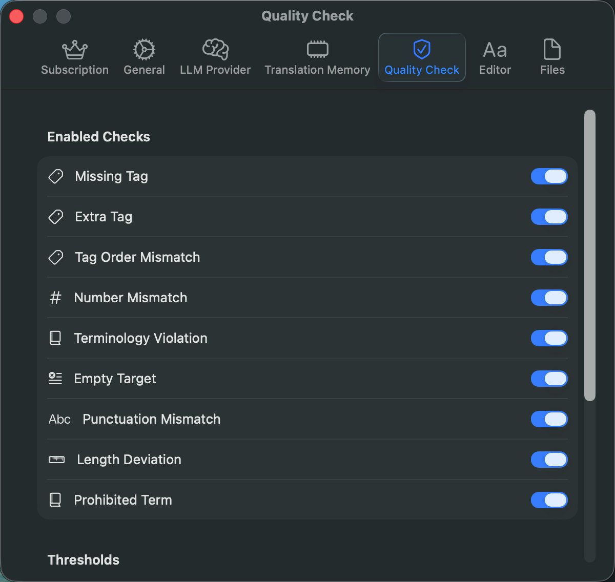 Quality Check Settings
